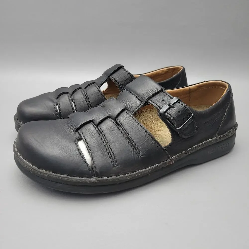 Birkenstock 42 Mens Closed Toe Fisherman Black Sandals Leather Size 9 US
